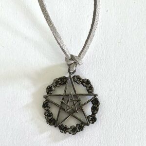 Sterling silver flower garland pentacle double star pendant adjustable necklace
